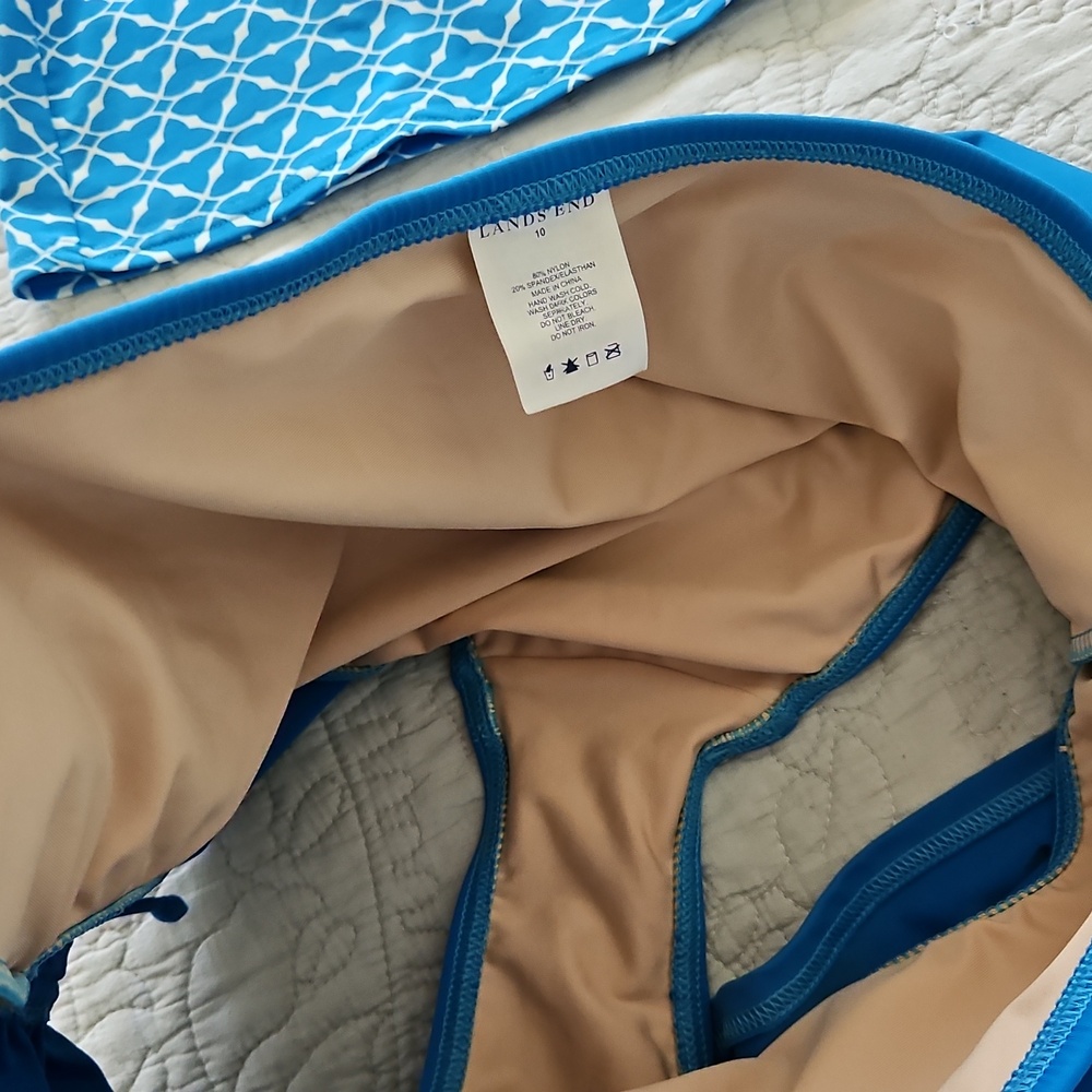 Land's End Two Piece Halter Tankini And Skort Set Bikini Blue Size 10 - Picture 11 of 14